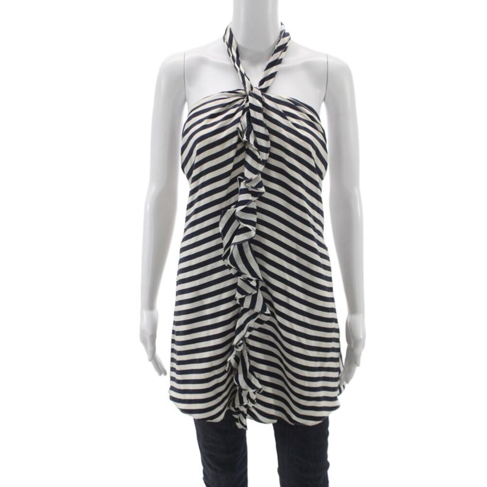 Thread Social Womens Silk Striped Dark Blue Sleeveless Tunic Tie Size 2